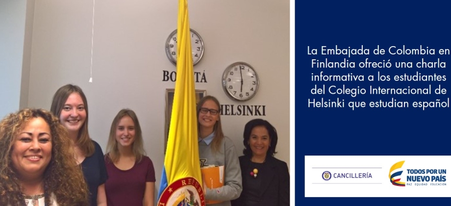 La Embajada de Colombia en Finlandia ofreció una charla informativa a los estudiantes del Colegio Internacional de Helsinki que estudian español