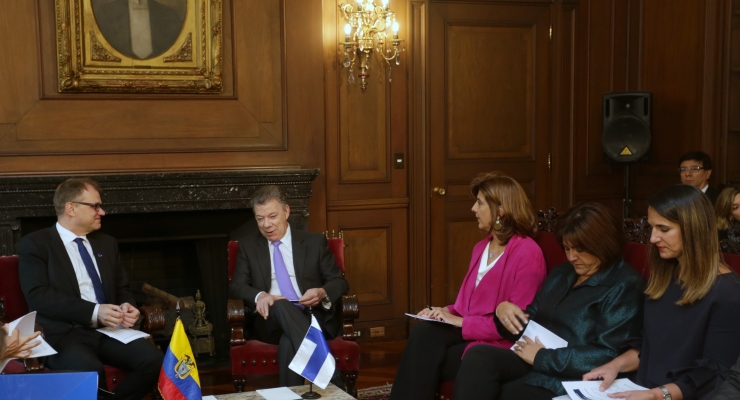 Canciller María Ángela Holguín acompañó reunión de trabajo del Presidente Santos con el Primer Ministro de Finlandia