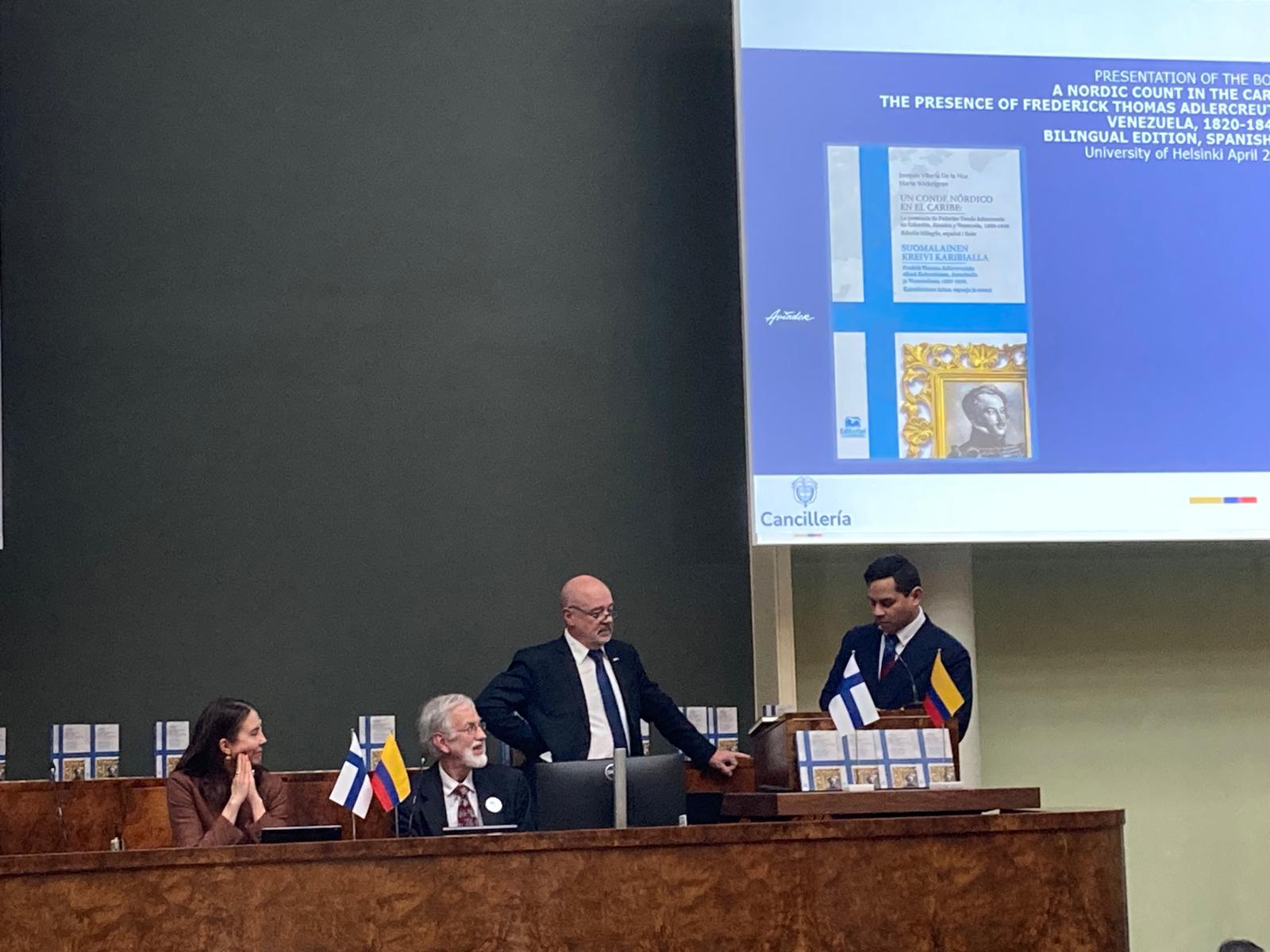 Conferencia del Embajador Emérito Mikko Pyhälä sobre la obra literaria "Un Conde nórdico en el caribe: La presencia de Federico Tomás Adlercreutz en Colombia, Jamaica y Venezuela, 1820-1849”, en la Universidad de Helsinki