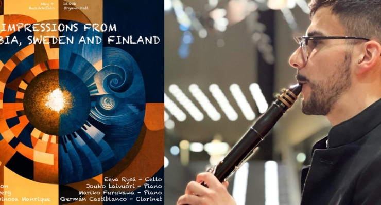 La Embajada de Colombia extiende invitación al concierto “Impressions from Colombia, Sweden and Finland”, en el que participa el clarinetista colombiano Germán Castiblanco, el 4 de mayo de 2023